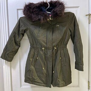 Ladies Medium Betsey Johnson Fur Trim Hood Puffer Jacket Coat Women's